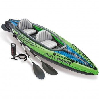 Двухместная лодка INTEX CHALLENGER К2 68306, 351 х 76 х 38 см, алюминиевые вёсла 213 см, ручной насос, до 160 кг