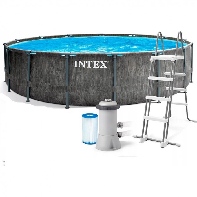 Каркасный бассейн INTEX PRISM FRAME 457х122см "Greywood" 16805л, фил.-насос 3785л\ч, лестница, тент, подст, 26742 Каркасный бассейн INTEX PRISM FRAME 457х122см "Greywood" 16805л, фил.-насос 3785л\ч, лестница, тент, подст, 26742